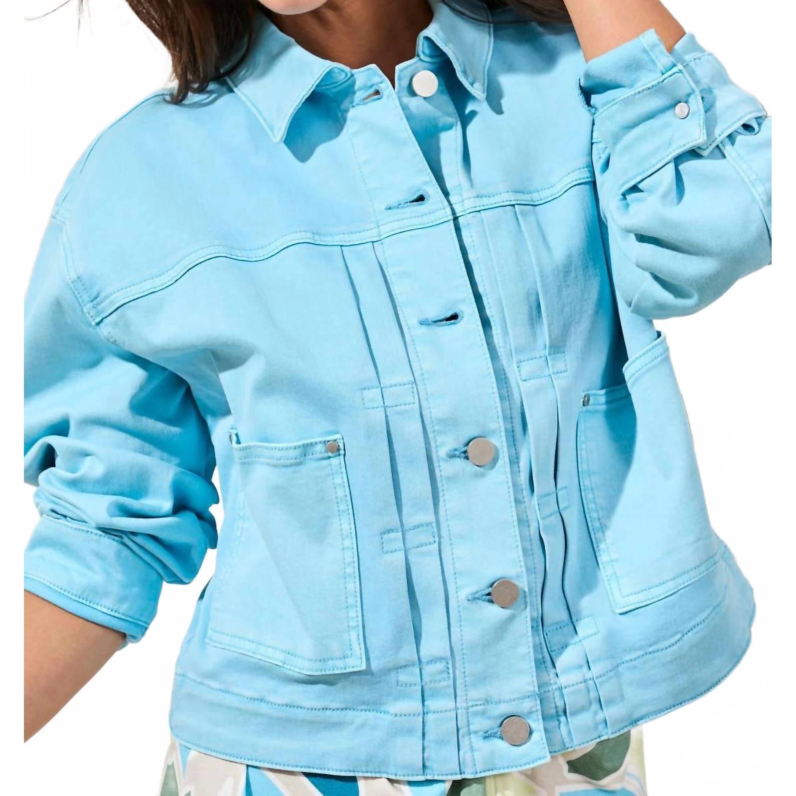 New Tribal Back Pleat Stretch Denim Jacket In Sky Blue